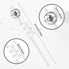 36 Pcs Disco Ball Straws Silver Mirror Ball Reusable Plastic Decor For 70s Party