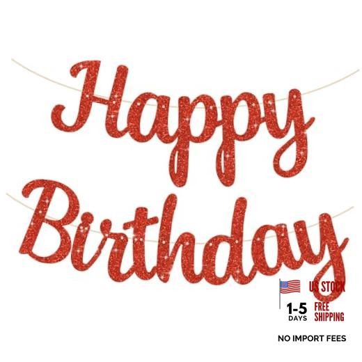 Happy Birthday Banner – NO DIY,10Feet,Pre-Strung-Glitter Backdrop Happy Red