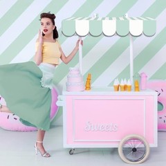 4 Pcs 3D Circus Awning Wall Decoration Farmers Market Bright Green and White