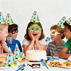 Minecraft Party Decoration Blow Out Hat Glasses Set Pixel Game Birthday Supplies