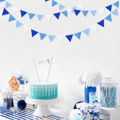 Blue Party Decorations Felt Hanging Triangle Mini Bunting Pennant Banner Flag fo