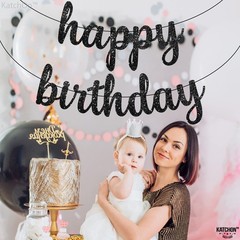 Glitter Cursive Black Happy Birthday Banner – Pre-Strung, 10 Feet | Happy Birthd