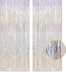 2 Pack 3.2ft x 8.2ft Silver Tinsel Foil Fringe Curtains for Elegant Party Decor