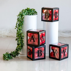 4Pcs Transparent Baby Boxes,Clear Balloon Boxes Backdrop with 16 Letters,Transpa