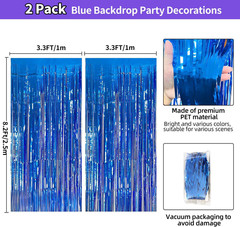 Blue Streamers Party Decorations 3.3X8.2Ft, 2 Pack Dark Blue Tinsel Backdrop for