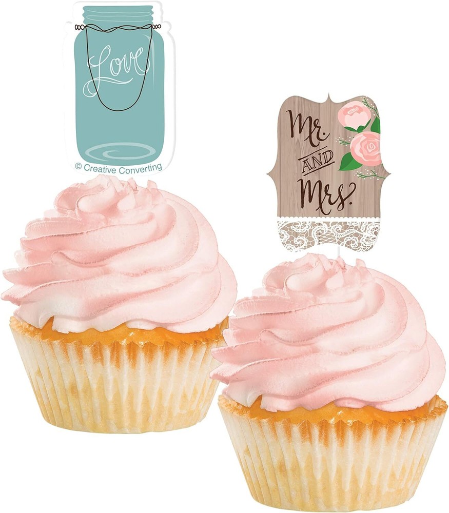 Rustic Wedding Bridal Shower Anniversary Party Decoration Cupcake Toppers