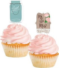 Rustic Wedding Bridal Shower Anniversary Party Decoration Cupcake Toppers