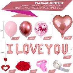 Valentines Day Balloons Kit, 101 Pack Rose Gold Pink Heart Balloons with Rose…