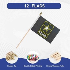 12Pack USA Army Flags Mini HandHeld Flag Small Military Flags on Wooden Stick