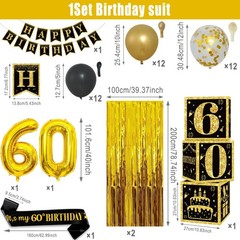 60th Birthday Decorations for Men Women, 50pcs Black and Gold Party Decoratio…