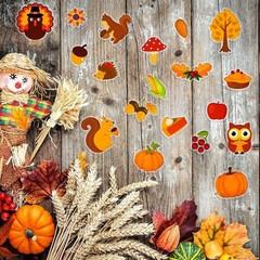 20 PCS Autumn Clings Fall Thick Gel Cling Window Decals Multicolor