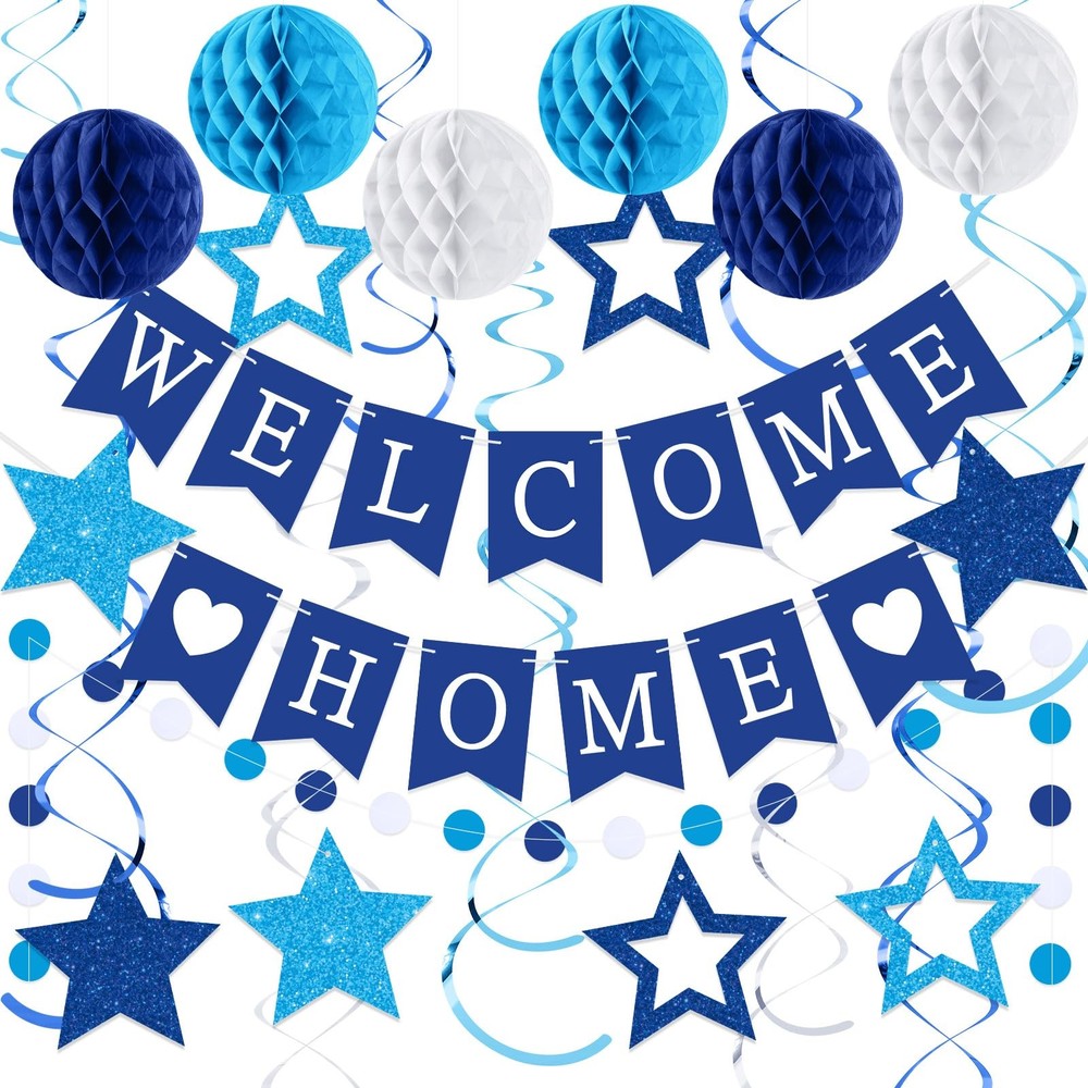 Welcome Home Decorations Welcome Home Banner with Glitter Stars Hanging Swirl…
