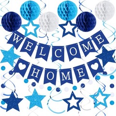 Welcome Home Decorations Welcome Home Banner with Glitter Stars Hanging Swirl…