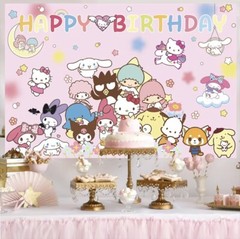 Hello Kitty & Friends Happy Birthday Backdrop 5×3.5ft Birthday Party Decoration