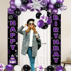Black and Purple Birthday Decorations for Women Girls, Happy Birthday