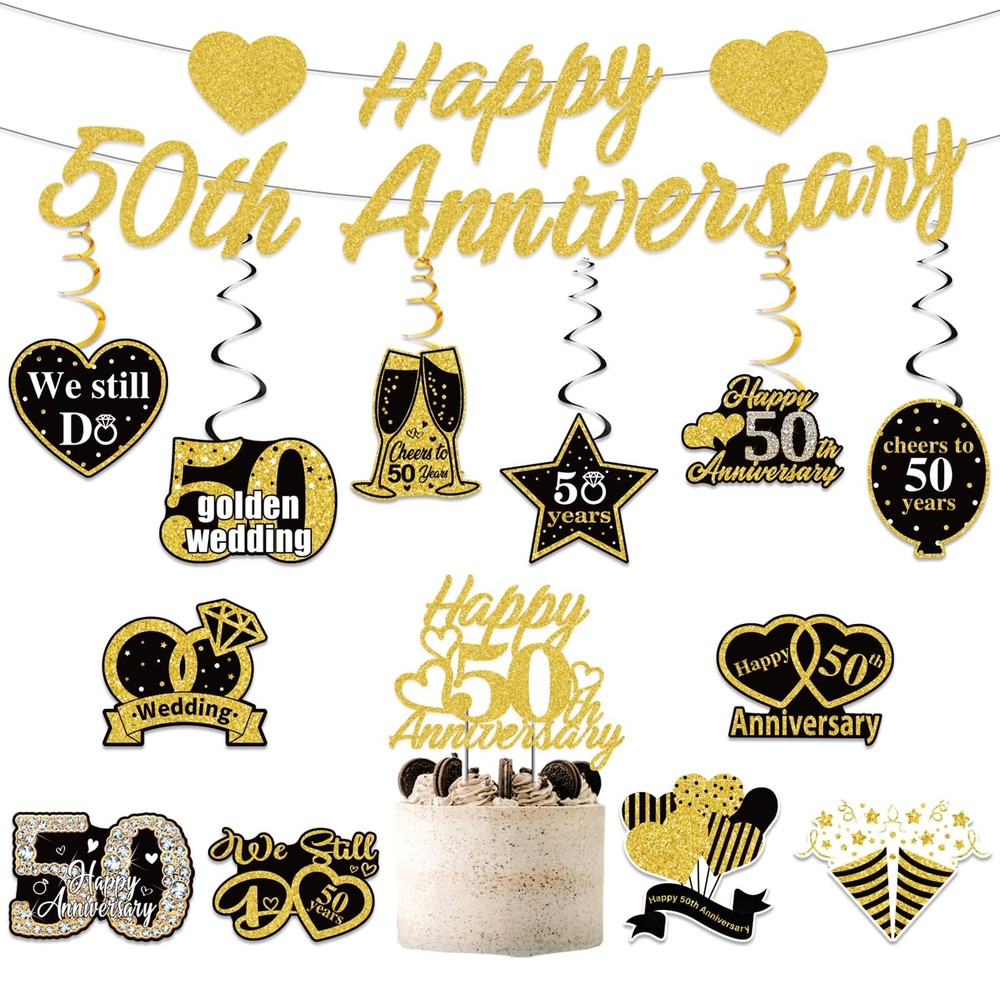 PreStrung Glitter 50th Anniversary Banner Decorations Happy 50th Wedding Ann