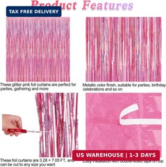 2 Pack Glitter Pink Backdrop, 3.28 FT x 7.05 FT Birthday Party Decorations, Lase