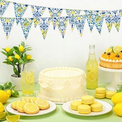 6 Pcs Lemon Bunting Banners Blue Tiles Lemon Decor, Blue Tile Pennant Banner …