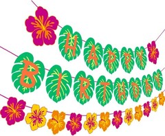 Tropical Birthday Banner Decor Happy Luau Palm Leaf Hawaiian Party Backdrop Set