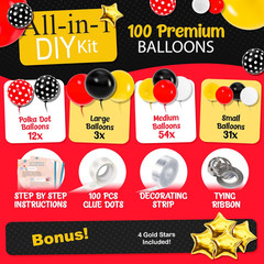 ALL-IN-1 Red Black Yellow Balloon Arch Kit with BONUS Gold Stars for Cartoon Bir