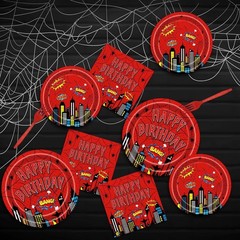 Spiderman Web Themed Birthday Disposable Tableware (Plates, Napkins, Forks)