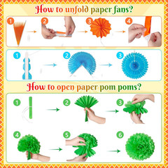 35PCS Fiesta Paper Fan Party Decorations Set – Cinco De Mayo Pom Poms,Pre-Assemb