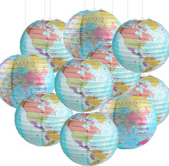10 Pieces World Map Paper Lanterns 10 Inch Paper Globes Lanterns Map Classroom L