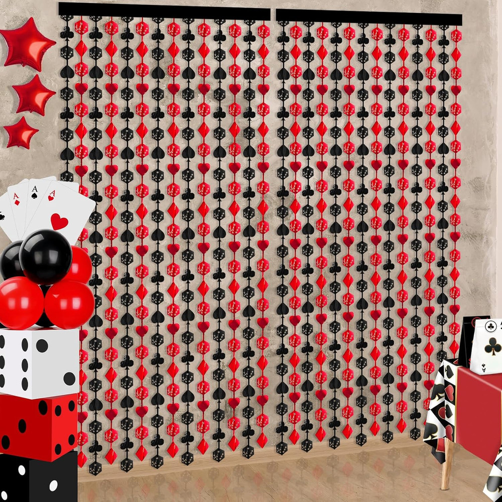 2 Pack Premium Casino Theme Party Decorations, Poker Curtains 3.3 X 6.6 Ft Casin