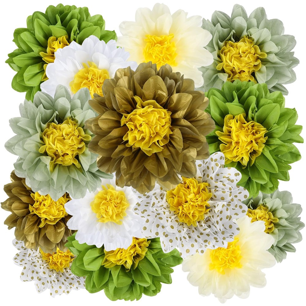 14 PCS Sage Green Tissue Paper Flowers – Elegant Party Decorations for Weddin…