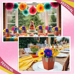 30 PCS Mexican Table Decorations Fiesta Centerpieces Paper Flower Vase Cinco