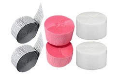 Pink White Metallic Silver Crepe Paper Streamers 6 Rolls 423 Feet Total