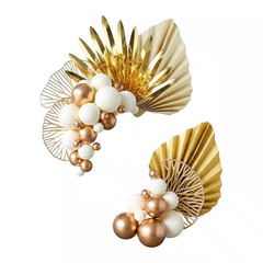 Champagne Rose Bohemian Cake Decoration Set Gold Palm Leaves White Gold Balls Ca