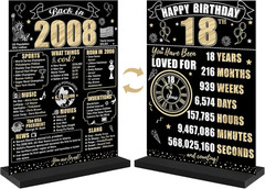 18Th Birthday Decorations Back in 2008 Table Sign for Men Women, Black Gold Happ