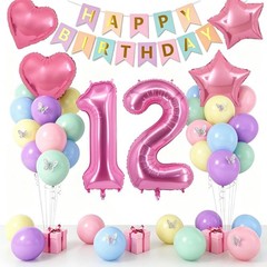 Fudefer 12th Birthday Decorations Girls Pastel Number 12