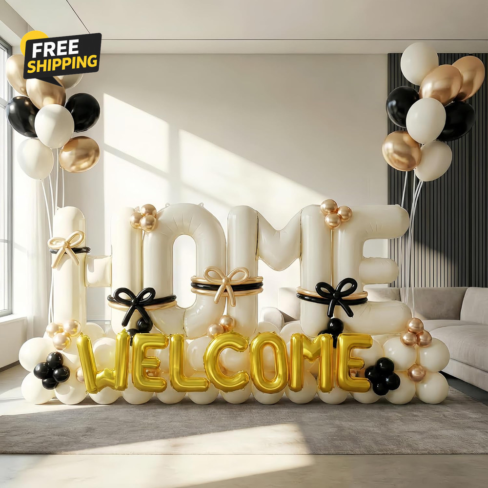 145Pcs Housewarming Party Decorations, 40Inch Beige Welcome Home Balloon