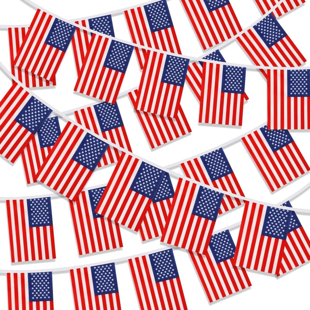 100 Pcs American Flag Banner, 105 Ft USA Flags Bunting Banners for Fourth of