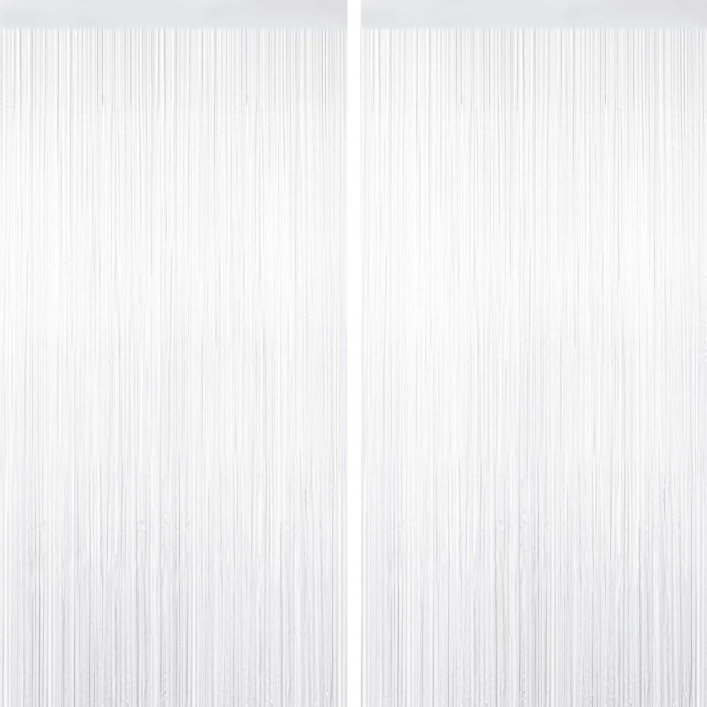 White Tinsel Backdrop Foil Fringe Curtains – 2 Packs Door Streamers Backdrop for