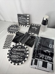 146 PC Black & White Grad Congrats! Graduation Party Supplies