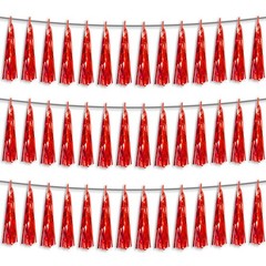 3P Red Foil Fringe Metallic Tassel Streamers Banner Tassel Garland for Parade…