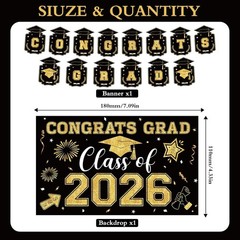 Graduation Decorations 2026 Black Gold Themed Set Included Congrats Grad Bann…