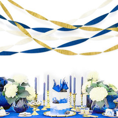 Navy Blue Party Decorations – 6 Rolls Navy Blue Gold Ivory Crepe Paper Streamers