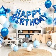 Happy Birthday Banner & Balloon Kit – 25pcs Blue Party Decor Set with Letters