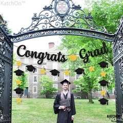 2026 Graduation Decorations – Glitter Black & Gold Congrats Grad Banner 10ft | C
