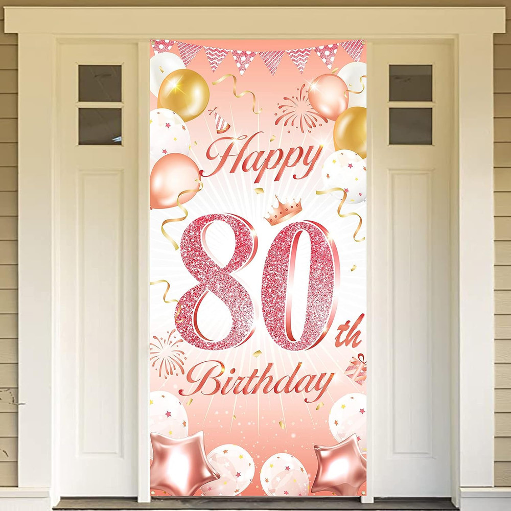 Rose Gold 80Th Birthday Decoration for Woman, Rose Gold Happy 80Th Birthday Door