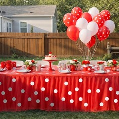 9 ft Red Dots Tutu Table Skirt with Tablecloth for Rectangle or Round Table D…