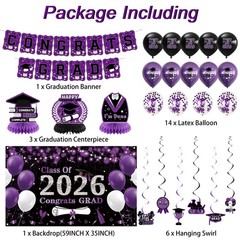 Black Purple Graduation Party Decorations, Purple Class of 2026 Graduation Ba…