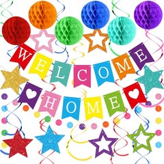 Welcome Home Decorations Welcome Home Banner with Glitter Stars Hanging Swirl…