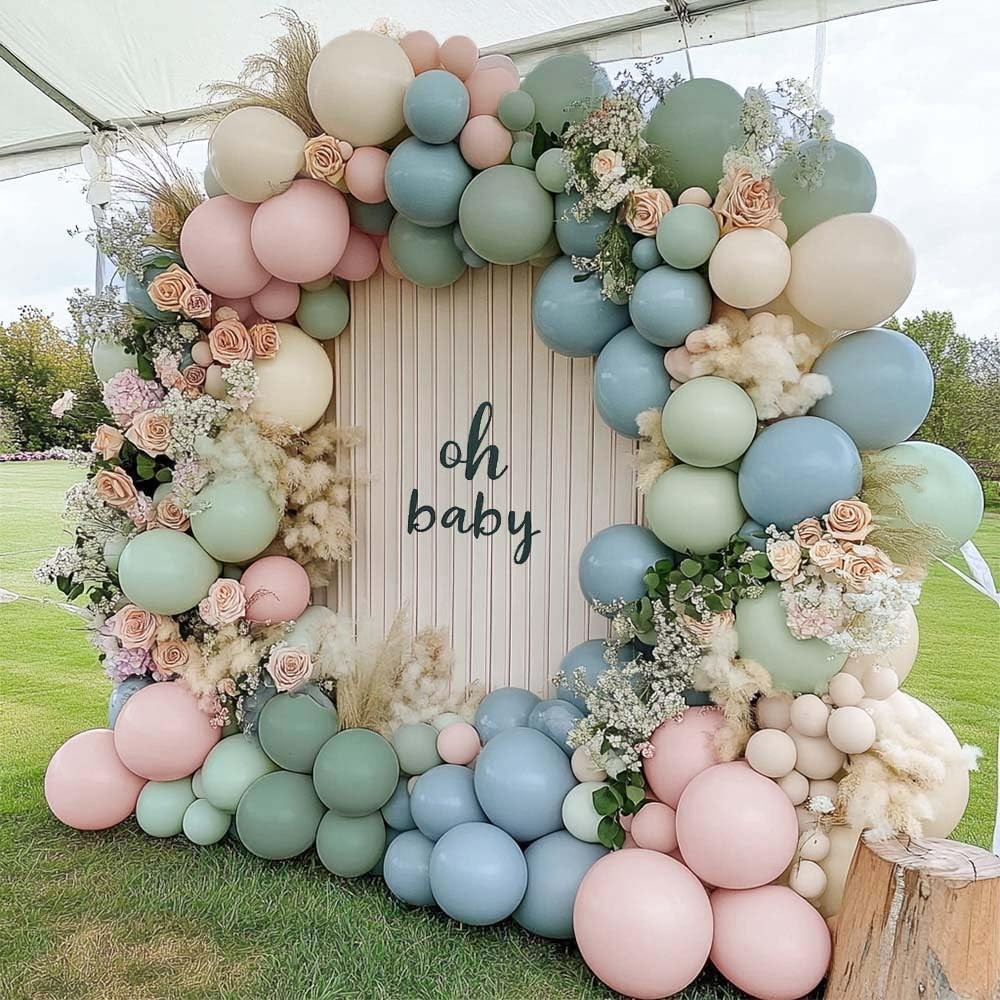 Dusty Green Pink Blue Balloon Arch Double Pastel Pink Dusty Blue Light Sage G…