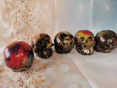scary skull, plastic cast,molded, multicolour, 3d printed waste melted spooky
