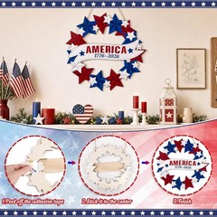 Independence Day Wooden Wreath, Red White Blue Outdoor Front Door Decor